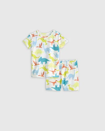 Quince Kids' Bamboo Short Sleeve And Shorts Pajama Set In Colorful Dinos