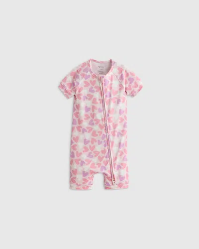 Quince Kids' Bamboo Shortie Onesie Pajama In Lavender Hearts