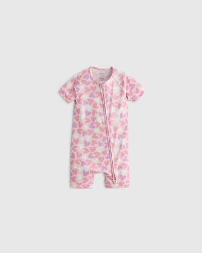 Quince Kids' Bamboo Shortie Onesie Pajama In Lavender Hearts