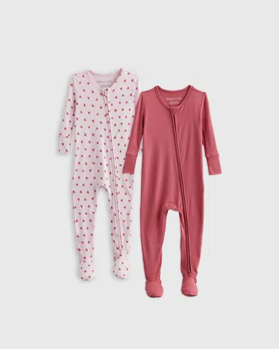 Quince Bamboo Tight Fit Footie Pajamas 2-pack Baby Girl In Painted Hearts
