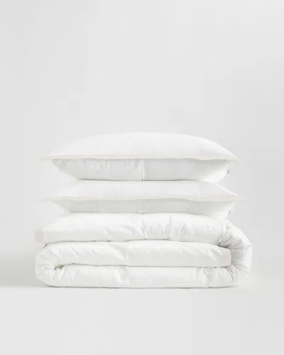 Quince Classic Organic Percale Border Duvet Cover Set In White/sand