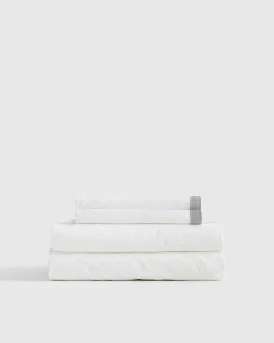 Quince Classic Organic Percale Border Sheet Set In White/light Grey