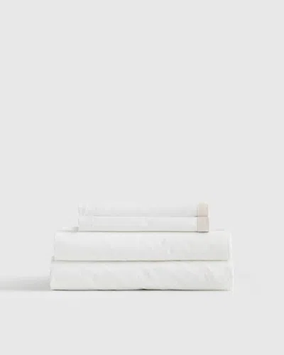 Quince Classic Organic Percale Border Sheet Set In White/sand
