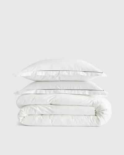 Quince Classic Organic Percale Embroidered Duvet Cover Set In White