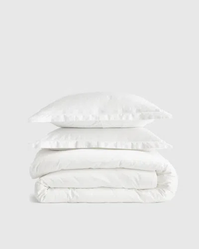 Quince Classic Organic Percale Embroidered Duvet Cover Set In White/white
