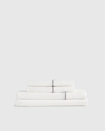 Quince Classic Organic Percale Embroidered Sheet Set In White/grey