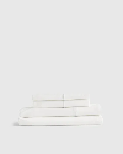 Quince Classic Organic Percale Embroidered Sheet Set In White/white