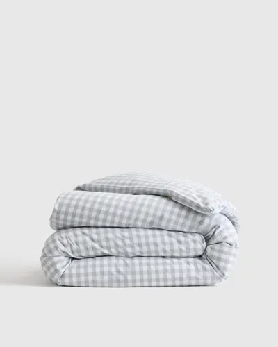 Quince Classic Organic Percale Gingham Duvet Cover In Blue