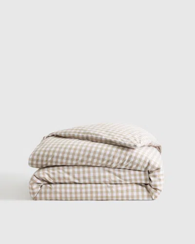 Quince Classic Organic Percale Gingham Duvet Cover In Brown