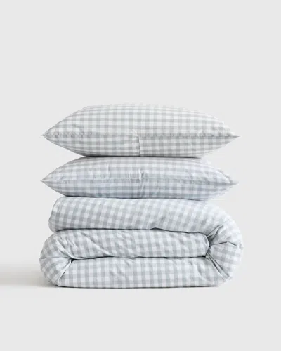 Quince Classic Organic Percale Gingham Duvet Cover Set In Blue Fog