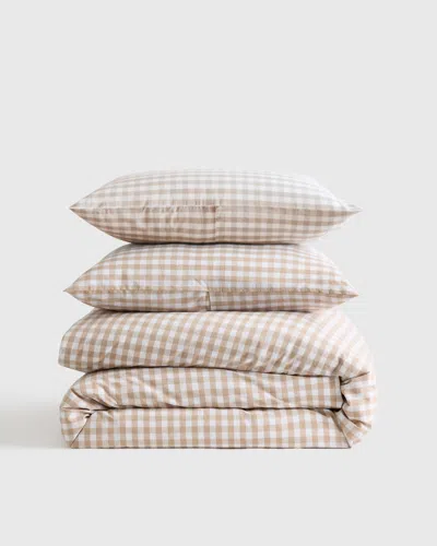 Quince Classic Organic Percale Gingham Duvet Cover Set In Cafe