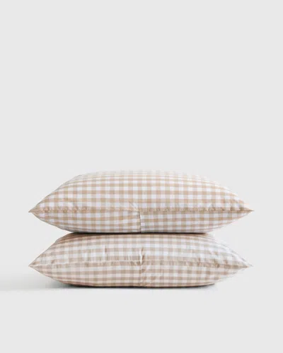 Quince Classic Organic Percale Gingham Sham Set In Cafe