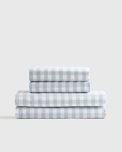 Quince Classic Organic Percale Gingham Sheet Set In Blue