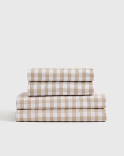 Quince Classic Organic Percale Gingham Sheet Set In Brown