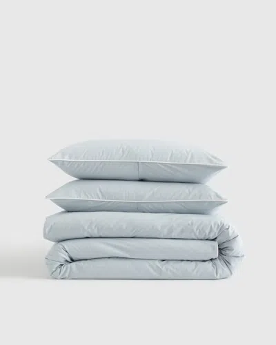 Quince Classic Organic Percale Piped Duvet Cover Set In Blue