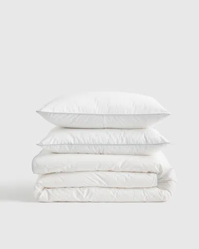 Quince Classic Organic Percale Piped Duvet Cover Set In White