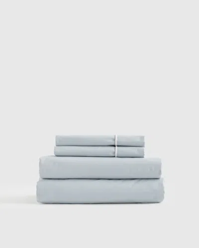 Quince Classic Organic Percale Piped Sheet Set In Light Blue/white