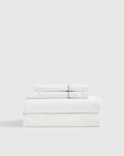 Quince Classic Organic Percale Piped Sheet Set In White/light Blue