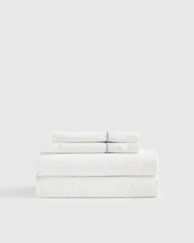 Quince Classic Organic Percale Piped Sheet Set In White/light Grey