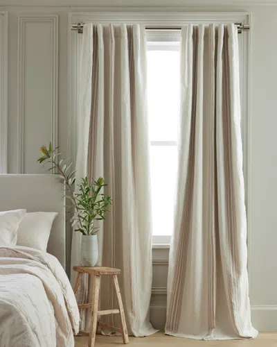Quince Coastal Stripe Linen Cotton Blackout Curtain In Ivory/natural