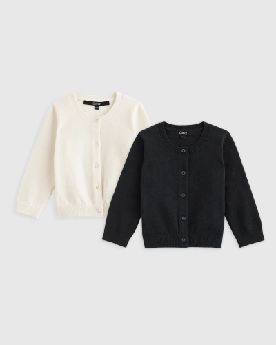 Quince Kids' Crewneck Cardigan 2-pack In Egret/black