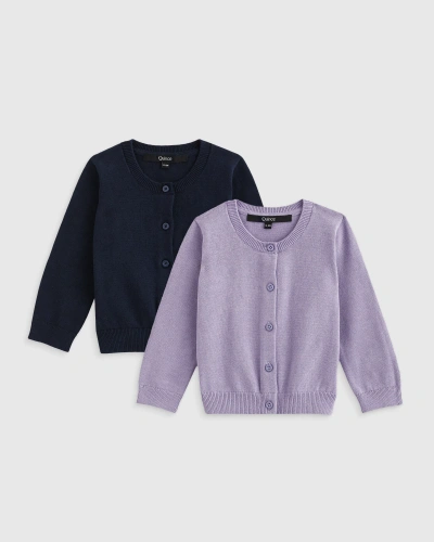 Quince Kids' Crewneck Cardigan 2-pack In Navy/lilac