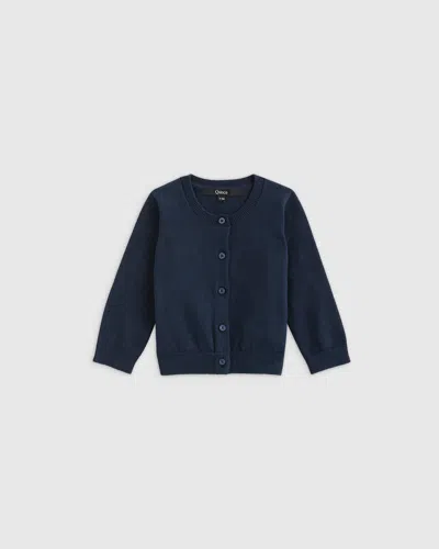 Quince Kids' Crewneck Cardigan Sweater In Blue