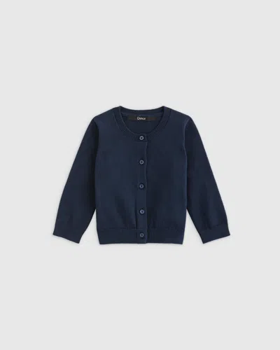 Quince Kids' Crewneck Cardigan Sweater In Blue
