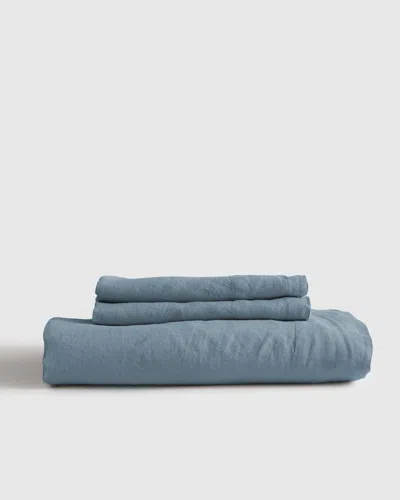 Quince European Linen Fitted Sheet Set In Dusty Blue