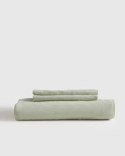Quince European Linen Fitted Sheet Set In Sage