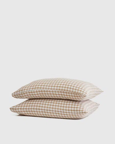 Quince European Linen Gingham Pillowcase Set In Cafe