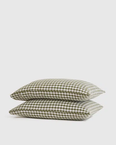 Quince European Linen Gingham Pillowcase Set In Olive
