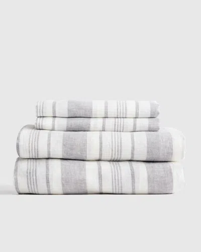 Quince European Linen Modern Stripe Sheet Set In Grey/white