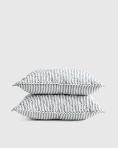 Quince European Linen Stripe Quilted Sham Set In Gray