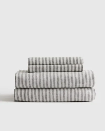 Quince European Linen Stripe Sheet Set In Grey/white Stripe