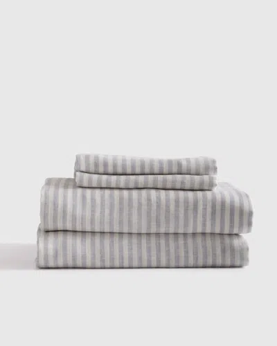 Quince European Linen Stripe Sheet Set In Mist/white Stripe