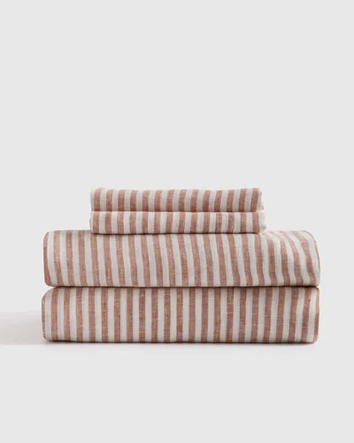 Quince European Linen Stripe Sheet Set In Terracotta/white Stripe