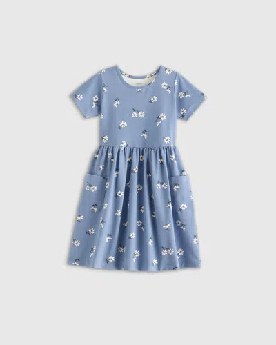 Quince Kids' Fit And Flare Pocket Dress In Blue Daisy