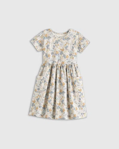 Quince Kids' Fit And Flare Pocket Dress In Grey Ditsy Floral