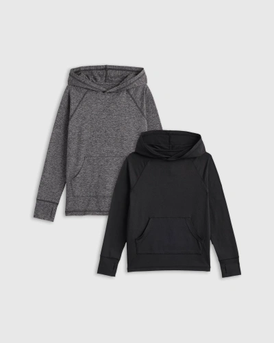 Quince Kids' Flowknit Active Pullover Hoodie 2-pack In Charcoal Heather/black
