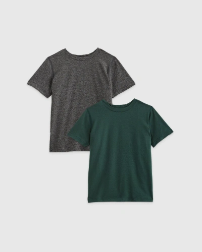 Quince Kids' Flowknit Breeze Active T-shirt 2-pack In Charcoal/olive
