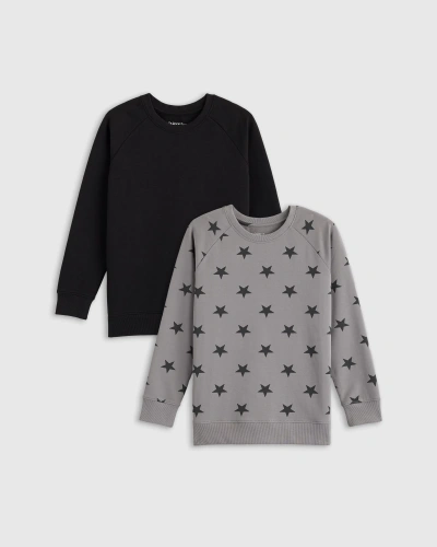 Quince Kids' French Terry Crew Neck Sweatshirt 2-pack In Stars/black