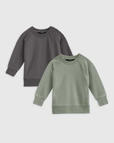 Quince Kids' French Terry Modal Crewneck Sweatshirt 2-pack In Grey/iceburg Green