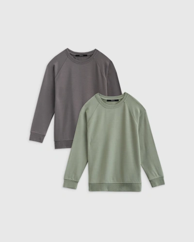 Quince Kids' French Terry Modal Crewneck Sweatshirt 2-pack In Grey/iceburg Green