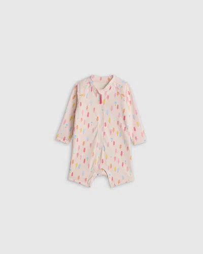 Quince Kids' Girls Long Sleeve Zip-up Rash Guard One-piece In Popsicles