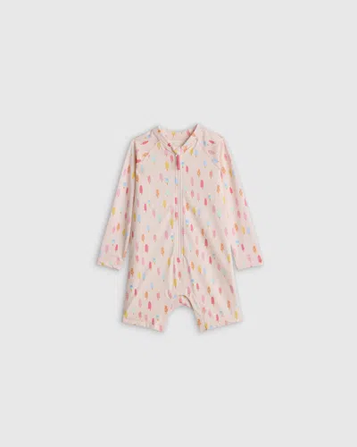 Quince Kids' Girls Long Sleeve Zip-up Rash Guard One-piece In Popsicles