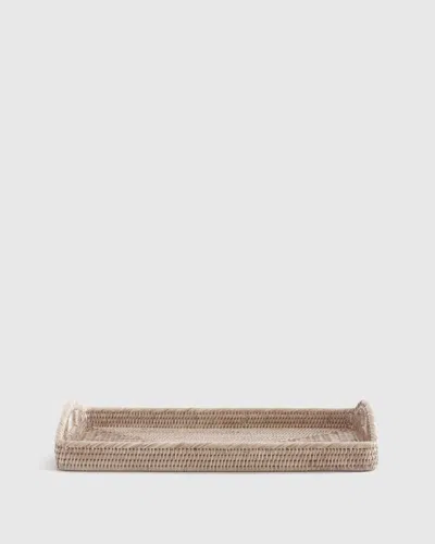 Quince Handwoven Rattan Rectangular Tray With High Handles In White Wash