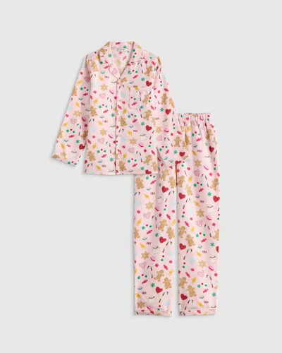 Quince Kids' Holiday Flannel Pajama Set In Pink