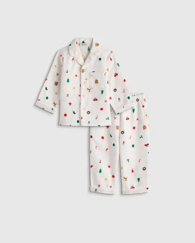 Quince Kids' Holiday Flannel Pajama Set, Size 18-24m, Recycled Polyester In White