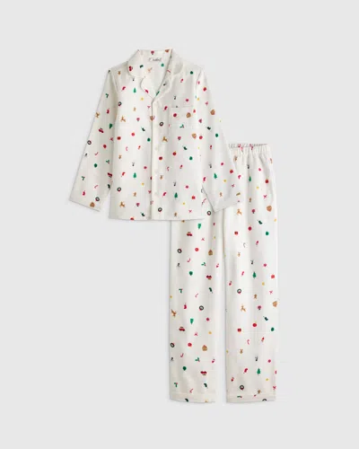 Quince Kids' Holiday Flannel Pajama Set, Size 5t, Recycled Polyester In White